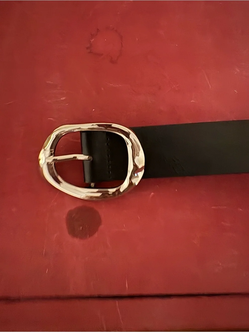 a new day Black Belt with Shiny Silver Oval Buckle wavy center